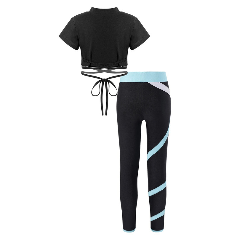 Анцуг Мода Детски момичета Спортно облекло Спортно облекло за фитнес зала Фитнес Спортен костюм Детски екипи за балет Гимнастика Комплект за йога