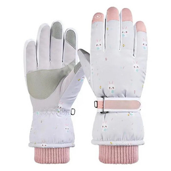 Момиче Топли ски ръкавици Сензорен екран Пръсти против хлъзгане Висока сръчност Подплатени ръкавици Водоустойчиви топли ски ръкавици Велосипедни ръкавици розови