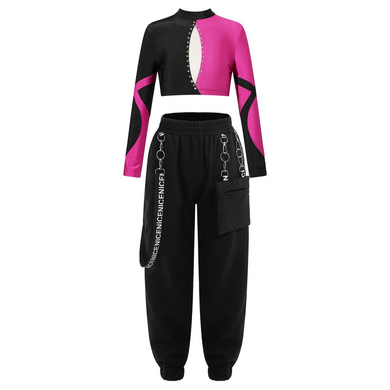 Деца, момичета, спортни костюми с дълъг ръкав, балетни гимнастически екипи, детски комплекти за бягане, йога за джаз, хип-хоп костюми за представления