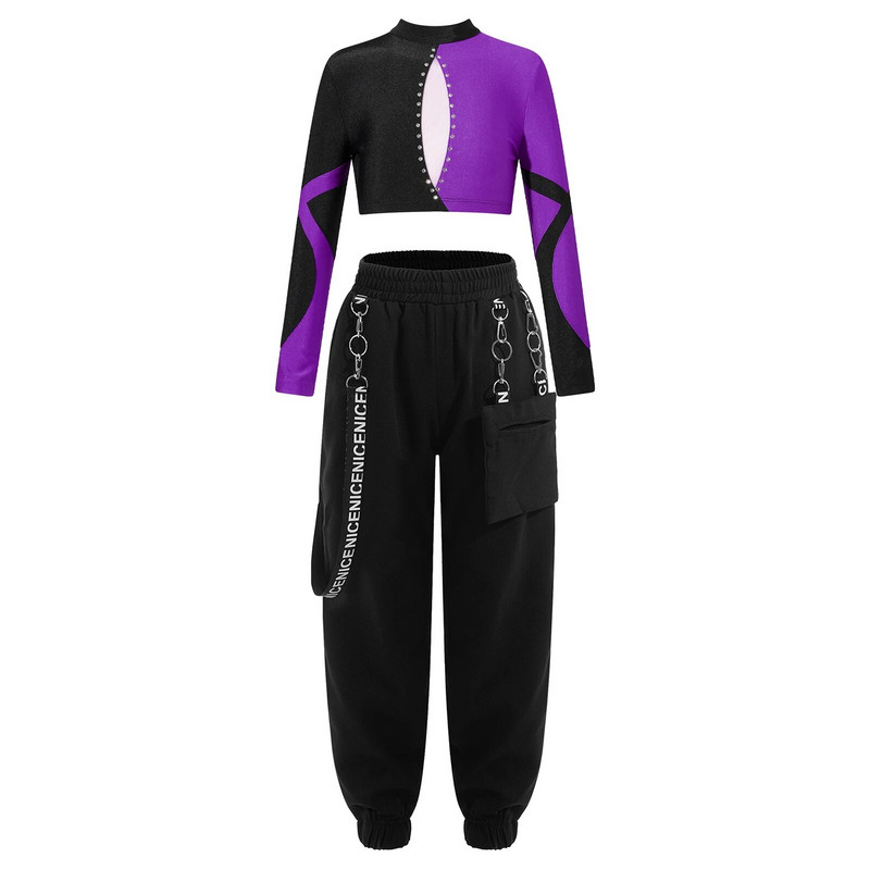 Деца, момичета, спортни костюми с дълъг ръкав, балетни гимнастически екипи, детски комплекти за бягане, йога за джаз, хип-хоп костюми за представления