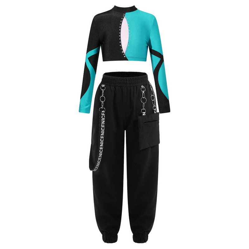 Деца, момичета, спортни костюми с дълъг ръкав, балетни гимнастически екипи, детски комплекти за бягане, йога за джаз, хип-хоп костюми за представления