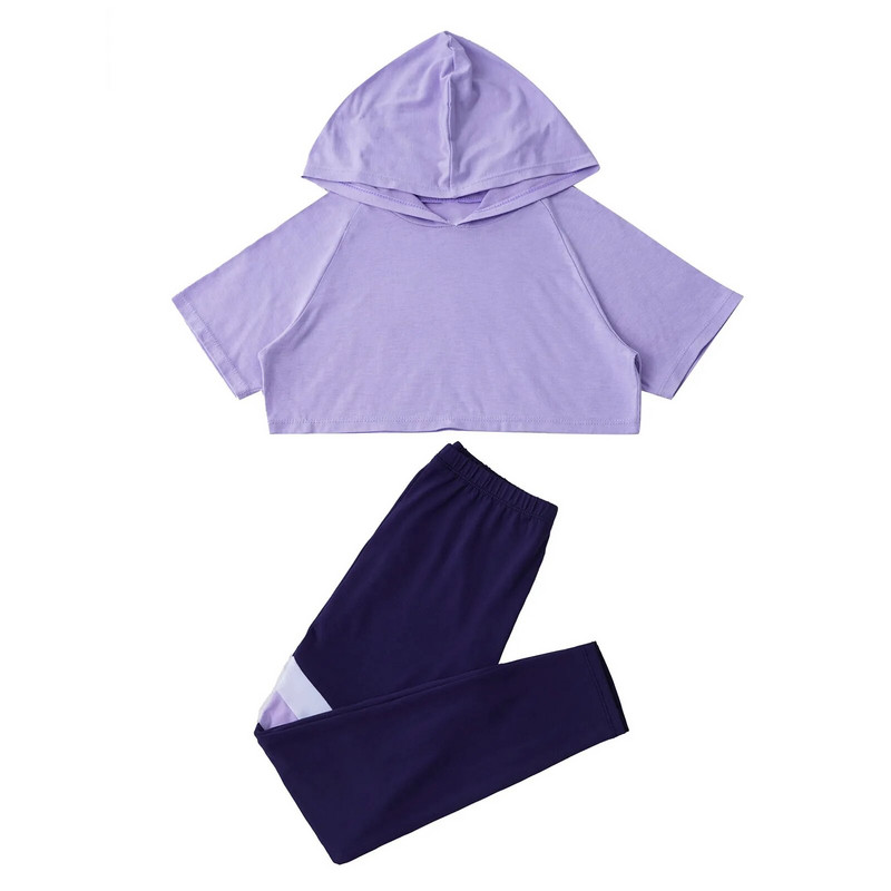 2 бр. Спортно облекло за деца, момичета, суичър с къси ръкави, горнища и панталони, комплект за йога, суичър с качулка, спортно облекло за тренировка във фитнес зала