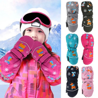 1 чифт сладки анимационни зимни детски ски ръкавици Дебели топли неплъзгащи се ръкавици с ръкавици Водоустойчиви ветроустойчиви спортни ръкавици на открито