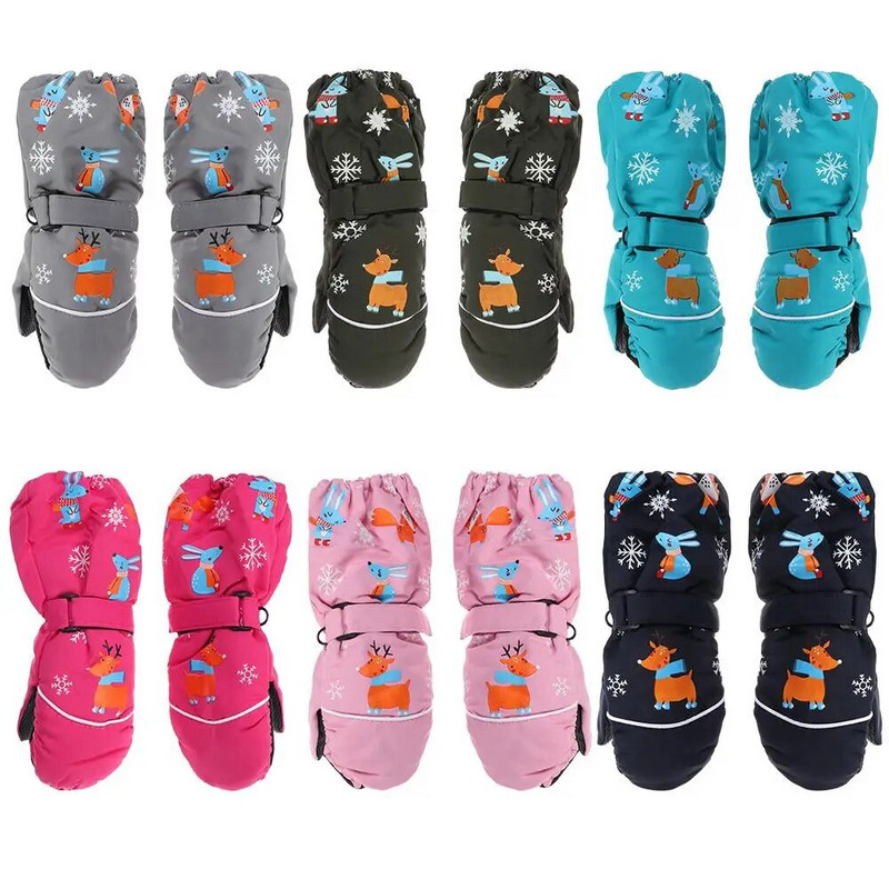 1 чифт сладки анимационни зимни детски ски ръкавици Дебели топли неплъзгащи се ръкавици с ръкавици Водоустойчиви ветроустойчиви спортни ръкавици на открито