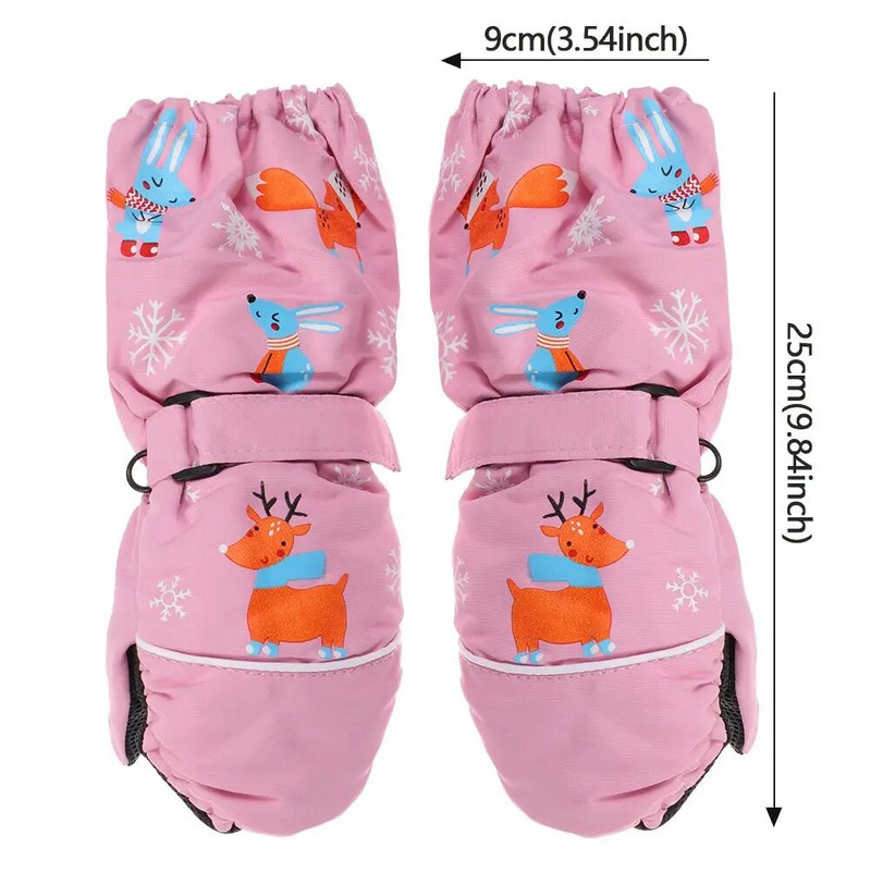 1 чифт сладки анимационни зимни детски ски ръкавици Дебели топли неплъзгащи се ръкавици с ръкавици Водоустойчиви ветроустойчиви спортни ръкавици на открито