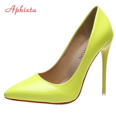 Aphixta 2023 Spring Super High 12cm Stiletto Heels Pumps Moteriški batai smailiais pirštais Florescento lakinės odos biuro plonas kulnas