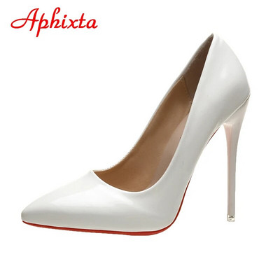 Aphixta 2023 Spring Super High 12cm Stiletto Papēži Pumpas Sieviešu apavi Smails purngals Florescences lakādas biroja plāns papēdis