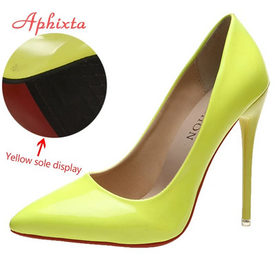 Aphixta 2023 Spring Super High 12cm Stiletto Papēži Pumpas Sieviešu apavi Smails purngals Florescences lakādas biroja plāns papēdis