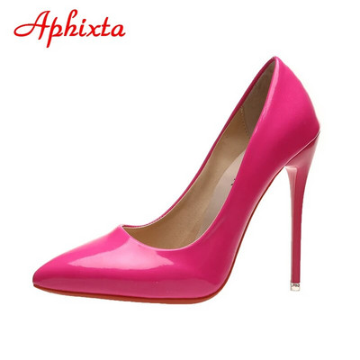 Aphixta 2023 Spring Super High 12cm Stiletto Papēži Pumpas Sieviešu apavi Smails purngals Florescences lakādas biroja plāns papēdis