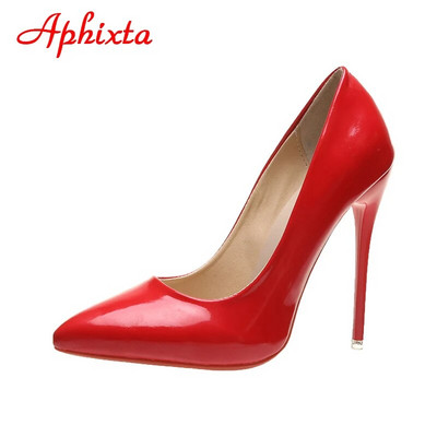 Aphixta 2023 Spring Super High 12cm Stiletto Papēži Pumpas Sieviešu apavi Smails purngals Florescences lakādas biroja plāns papēdis