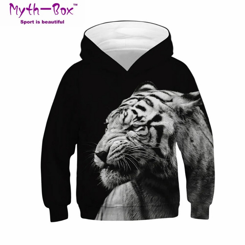 Žieminiai vaikiški sportiniai gobtuvai Animal Tiger 3D Print Vaikiški megztiniai Jaunesniems megztiniai Vaikiški megztiniai 4-13m berniukui/mergaitei megztiniai su gobtuvu