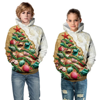 Есенно-зимен детски пуловер с качулка 3D отпечатан свободен пуловер за момче и момиче Горнища с палто Детски спортни качулки 5-14 г. Детски суичър