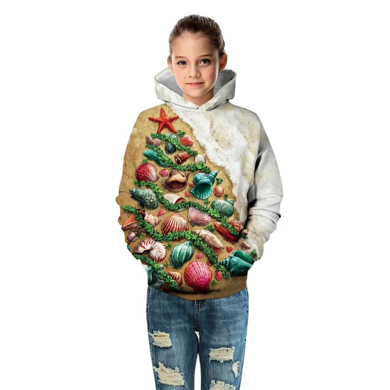 Rudens žiemos vaikiškas megztinis su gobtuvu 3D spausdinta berniuko, mergaičių laisvas megztinis paltas, viršutiniai vaikiški sportiniai megztiniai 5–14 m. vaikiški megztiniai