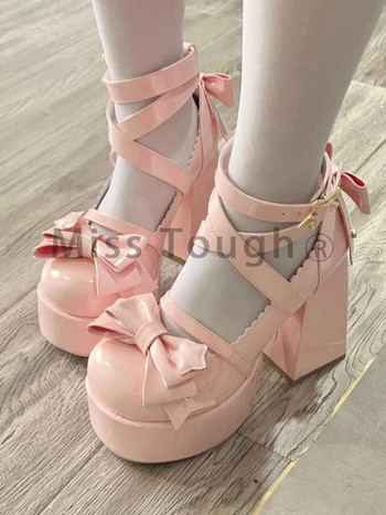 Сладки винтидж обувки Mary Janes Дамски звездни катарама Обувки на платформа Lolita Kawaii Дамски сладки дизайнерски обувки с панделка Лято 2023