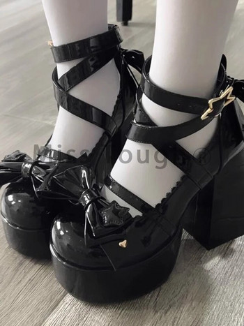 Сладки винтидж обувки Mary Janes Дамски звездни катарама Обувки на платформа Lolita Kawaii Дамски сладки дизайнерски обувки с панделка Лято 2023