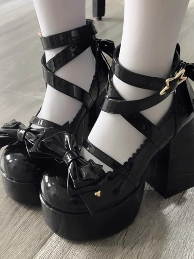 Saldi vintage Mary Janes apavi sievietēm ar zvaigznīti Lolita Kawaii apavi ar platformu Sieviešu loki, jauki dizaineru apavi 2023. gada vasara