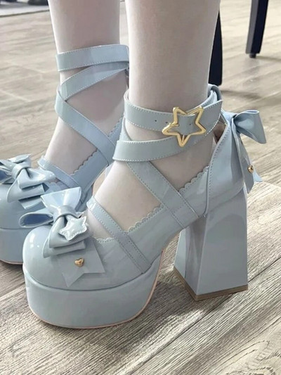 Saldi vintage Mary Janes apavi sievietēm ar zvaigznīti Lolita Kawaii apavi ar platformu Sieviešu loki, jauki dizaineru apavi 2023. gada vasara