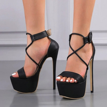 Aneikeh 2023 Секси дамски обувки с отворени пръсти PU масивни сандали с каишка с катарама на глезена и платформа Дамски дамски парти рокли за нощен клуб Помпи