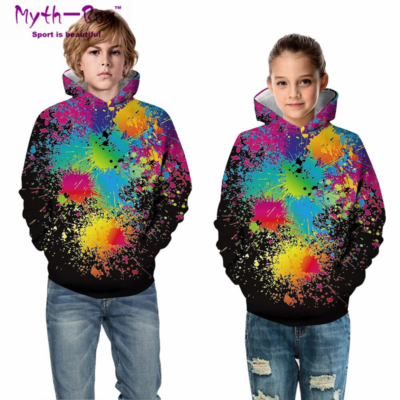 Rudens žiemos vaikiški gobtuvai, dažyti 3D spausdinimu, vaikiški laisvi paltai Jaunesniems vaikams paaugliams bėgimo megztinis 5–14 m. berniukų ir mergaičių palaidinės su gobtuvu