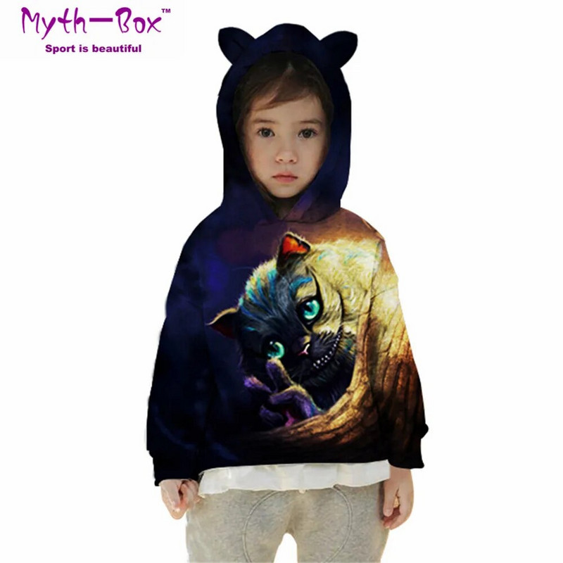 Vaikiški sportiniai megztiniai, kačių 3D spauda, vaikiški megztiniai, jaunesniems vaikams skirti megztiniai ilgomis rankovėmis 5–12 m. berniukų ir mergaičių megztiniai su gobtuvu