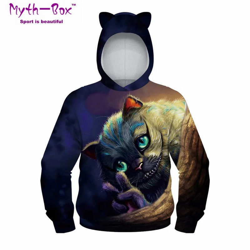 Vaikiški sportiniai megztiniai, kačių 3D spauda, vaikiški megztiniai, jaunesniems vaikams skirti megztiniai ilgomis rankovėmis 5–12 m. berniukų ir mergaičių megztiniai su gobtuvu