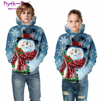 Φθινοπωρινές χειμερινές παιδικές κουκούλες χιονάνθρωπος 3D στάμπα Παιδικά φούτερ Junior Child Tops Εφηβικό πουλόβερ 5-14 ετών Πουλόβερ με κουκούλα για αγόρι και κορίτσι