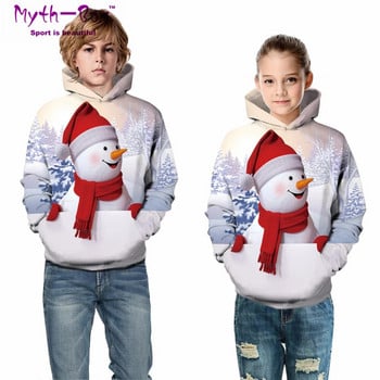 Φθινοπωρινές χειμερινές παιδικές κουκούλες χιονάνθρωπος 3D στάμπα Παιδικά φούτερ Junior Child Tops Εφηβικό πουλόβερ 5-14 ετών Πουλόβερ με κουκούλα για αγόρι και κορίτσι