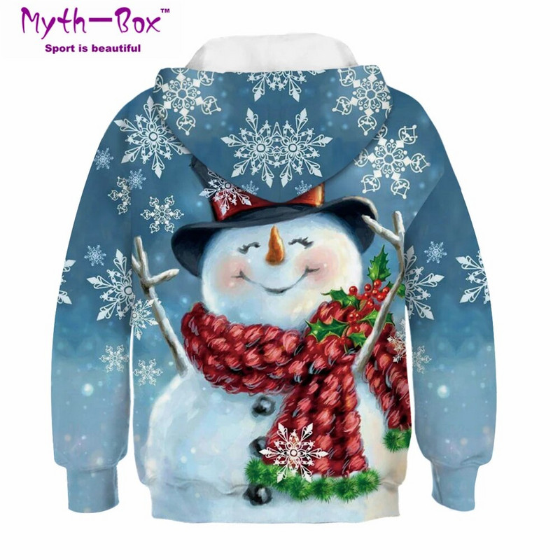 Rudens žiemos vaikiški megztiniai Sniego senis 3D spauda Vaikiški megztiniai Jaunesniems vaikams Viršutiniai paaugliams 5–14 m. megztinis su gobtuvu berniukui ir mergaitei