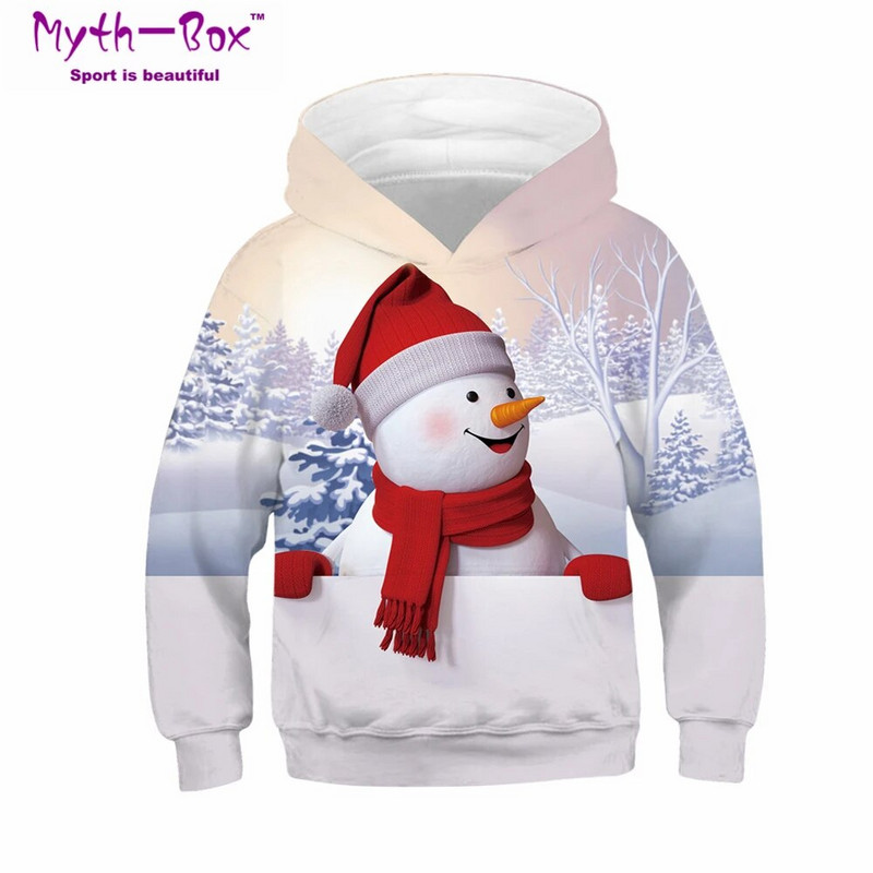 Rudens žiemos vaikiški megztiniai Sniego senis 3D spauda Vaikiški megztiniai Jaunesniems vaikams Viršutiniai paaugliams 5–14 m. megztinis su gobtuvu berniukui ir mergaitei