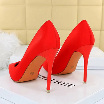 Обувки BIGTREE Сатенени дамски помпи 2023 г. Нови лилави обувки с висок ток Модни дамски обувки Stiletto Луксозни благородни парти обувки Дамски обувки на ток