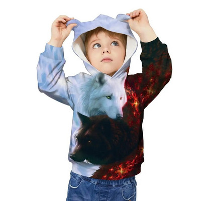 Φθινοπωρινά χειμερινά παιδικά αθλητικά κουκούλα Παιδικά 3D print Loose παλτό Junior Παιδική μακρυμάνικη μπλούζα 5-12 ετών Μπλούζες με κουκούλα για αγόρι και κορίτσι