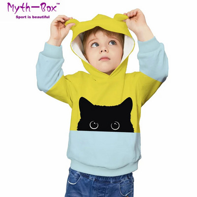 Φθινοπωρινές χειμωνιάτικες παιδικές κουκούλες γάτας 3D εκτύπωσης Ρούχα Παιδικά φούτερ Junior Child Tops Πουλόβερ 5-12 ετών για αγόρι και κορίτσι με κουκούλα