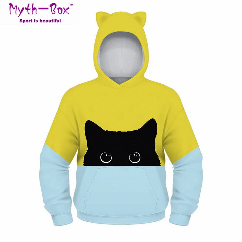 Rudens žiemos vaikiški megztiniai su kačių 3D spausdinimu Drabužiai Vaikiški megztiniai Jaunesniems vaikiški megztiniai 5-12m berniukų ir mergaičių megztinis su gobtuvu