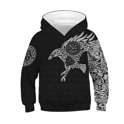 Есен Зима Детски блузи с качулка Череп 3D принт Детски свободни палта Детски горнища с качулка Тийнейджърски пуловери 5-14 г. Пуловери за момче и момиче