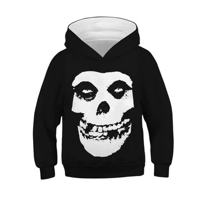 Есен Зима Детски блузи с качулка Череп 3D принт Детски свободни палта Детски горнища с качулка Тийнейджърски пуловери 5-14 г. Пуловери за момче и момиче
