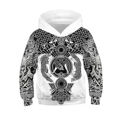 Есен Зима Детски блузи с качулка Череп 3D принт Детски свободни палта Детски горнища с качулка Тийнейджърски пуловери 5-14 г. Пуловери за момче и момиче