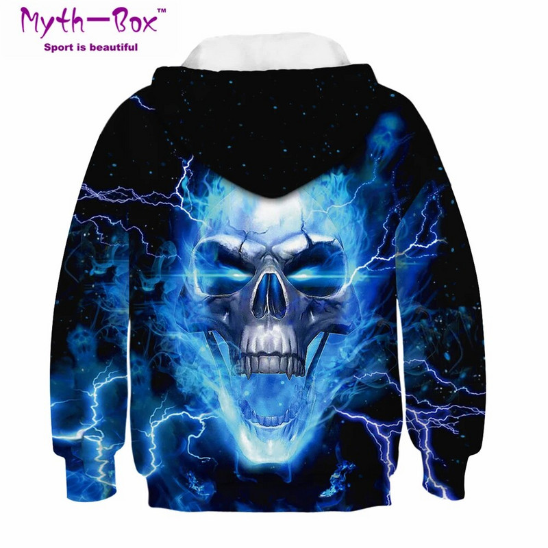 Есен Зима Детски блузи с качулка Череп 3D принт Детски свободни палта Детски горнища с качулка Тийнейджърски пуловери 5-14 г. Пуловери за момче и момиче