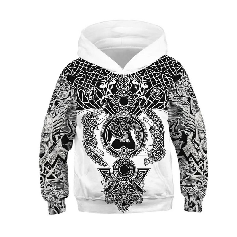 Есен Зима Детски блузи с качулка Череп 3D принт Детски свободни палта Детски горнища с качулка Тийнейджърски пуловери 5-14 г. Пуловери за момче и момиче