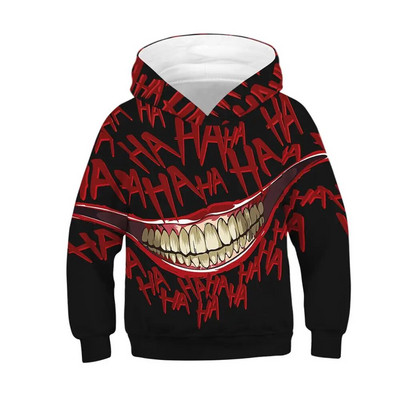 Rudens žiemos vaikiški megztiniai su gobtuvu Joker Mouth 3D Spausdinti Viršutiniai vaikai Jaunesnio amžiaus, laisvas paltas 5–14 m. paaugliams berniukų ir mergaičių megztiniai su gobtuvu