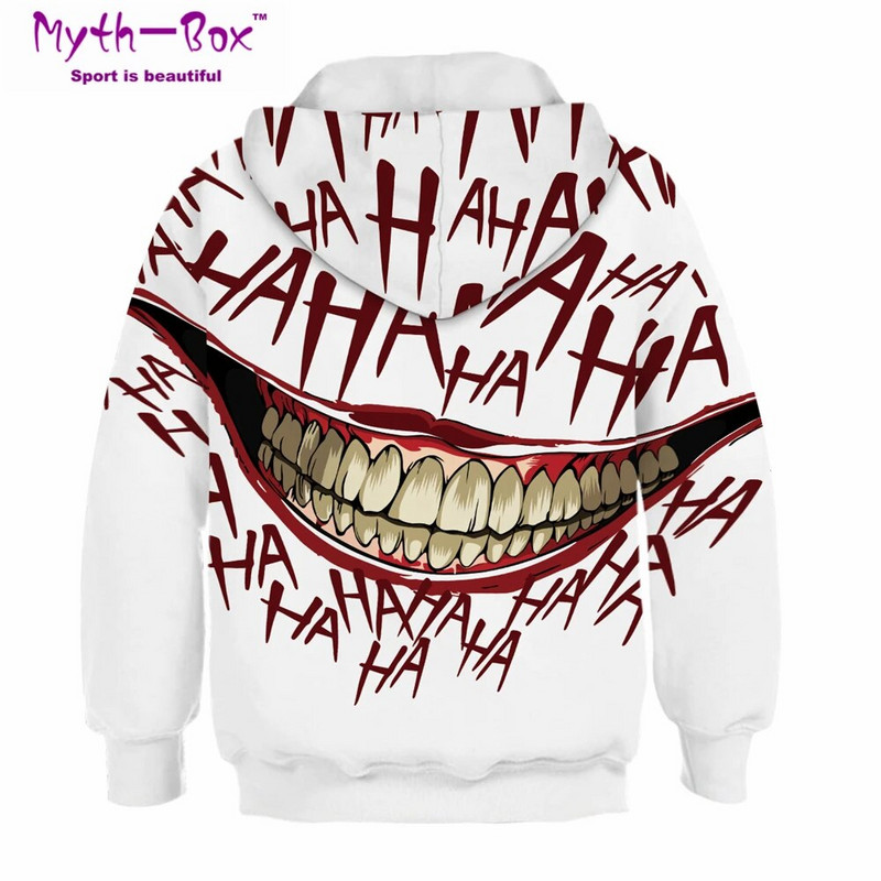 Rudens žiemos vaikiški megztiniai su gobtuvu Joker Mouth 3D Spausdinti Viršutiniai vaikai Jaunesnio amžiaus, laisvas paltas 5–14 m. paaugliams berniukų ir mergaičių megztiniai su gobtuvu