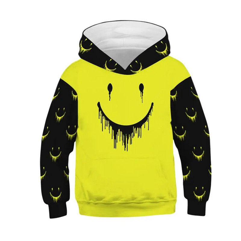 Rudens žiemos vaikiški megztiniai su gobtuvu Joker Mouth 3D Spausdinti Viršutiniai vaikai Jaunesnio amžiaus, laisvas paltas 5–14 m. paaugliams berniukų ir mergaičių megztiniai su gobtuvu