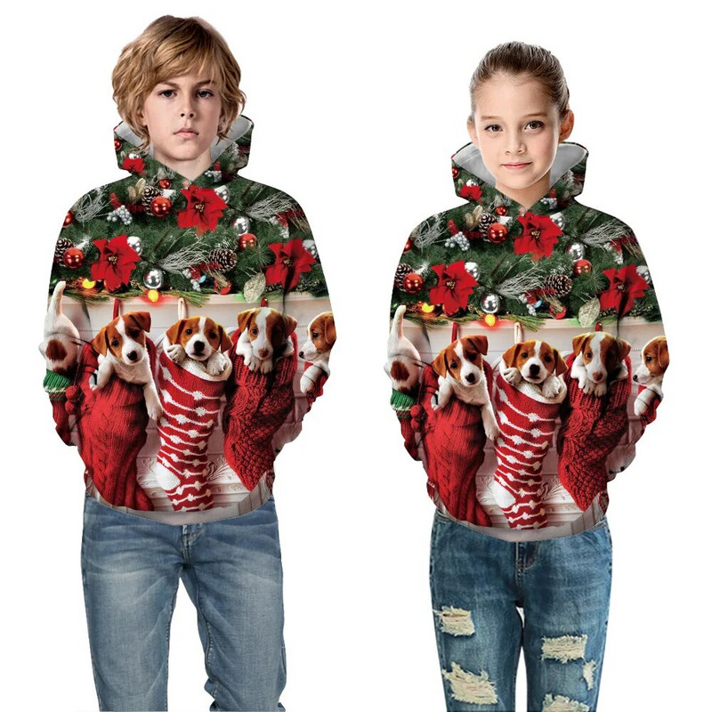 Rudens žiemos vaikiški megztiniai kalėdiniai paltai Vaikiški megztiniai jaunesniems vaikams paaugliams su gobtuvu sportinė apranga 5-14 m berniukų megztiniai su gobtuvu