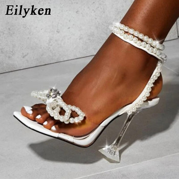 Нови дамски сандали Eilyken 2024 Летни секси кристални високи токчета Парти сватбени обувки Квадратни пръсти Помпи с перли и нишки