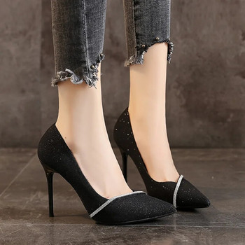 Дамски обувки 2023 Модни базови дамски високи токчета Секси парти помпи Дамски кристални плъзгащи се шипове с тънки токчета Дамски обувки Zapatos