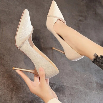 Дамски обувки 2023 Модни базови дамски високи токчета Секси парти помпи Дамски кристални плъзгащи се шипове с тънки токчета Дамски обувки Zapatos
