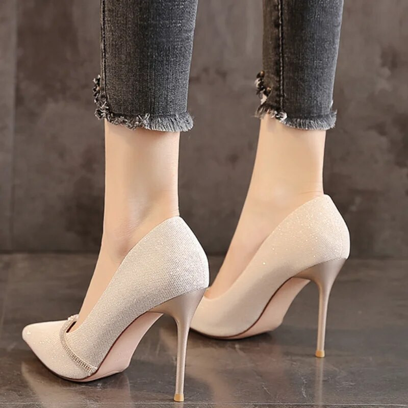 Дамски обувки 2023 Модни базови дамски високи токчета Секси парти помпи Дамски кристални плъзгащи се шипове с тънки токчета Дамски обувки Zapatos