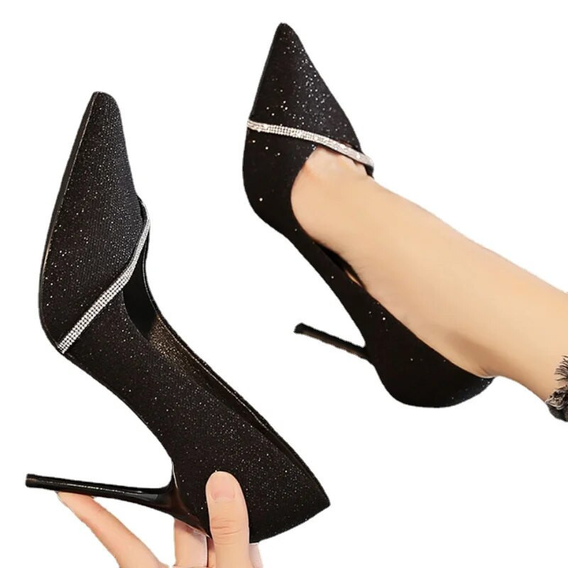 Дамски обувки 2023 Модни базови дамски високи токчета Секси парти помпи Дамски кристални плъзгащи се шипове с тънки токчета Дамски обувки Zapatos