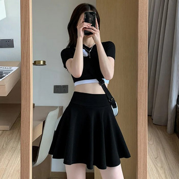 Καλοκαιρινές γυναικείες φούστες μόδας Σέξι μίνι ελαστικές πλισέ ηλιακές φούστες για μαθήτρια Ομοιόμορφες κορεατικές μαύρες φούστες τένις ψηλής μέσης