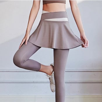 Aiithuug Tennis Skorts Cross-waist Skirted Legging Yoga Legging με φούστες Κολάν τένις Μαλακά ελαστικά φορέματα τένις Running