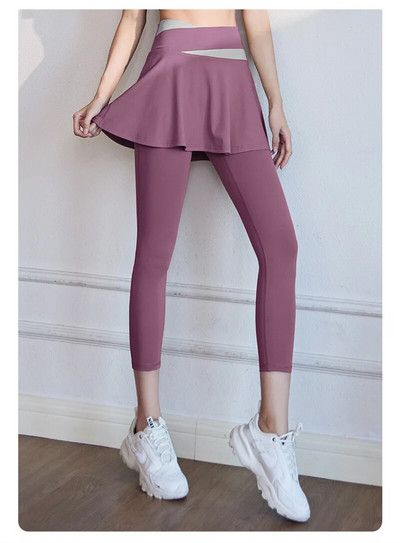 Aiithuug Tenisz Skorts Kereszten derék szoknyás Legging Jóga Leggings szoknyákkal Tenisz Leggings Puha, rugalmas teniszruhák Futás